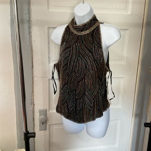 Vintage silk halter top with beaded ornamentation
